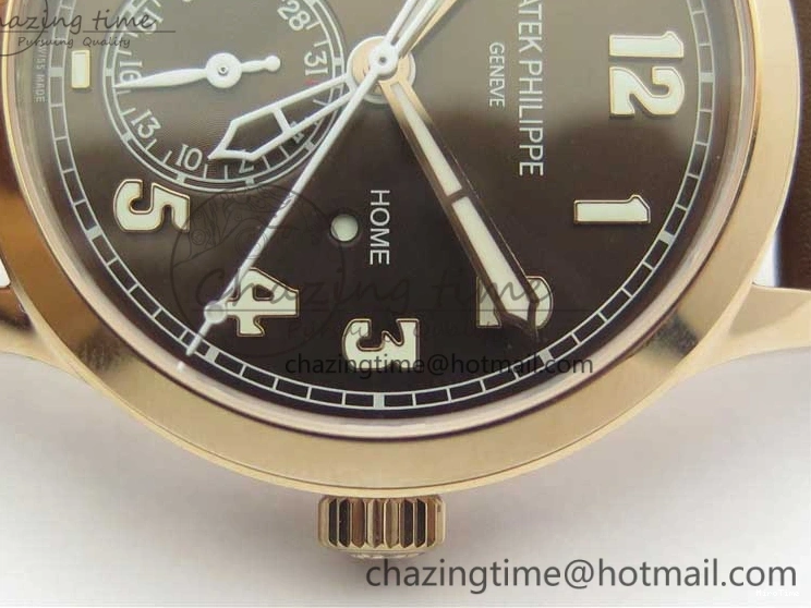 MIROTIME 0406 Calatrava 5524R Pilot Travel Time RG GRF Brown Dial on Brown Leather Strap MIYOTA TopPick 7155